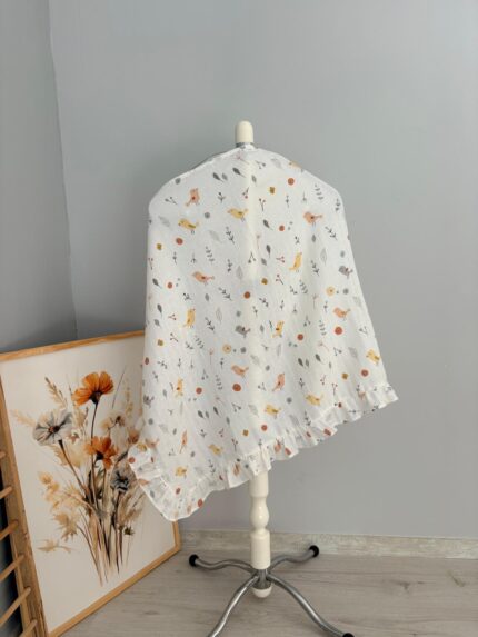 %100 PAMUK TEK KATLI MÜSLİN EMZİRME ÖNLÜĞÜ (75X90) Pileli Kuş dsn